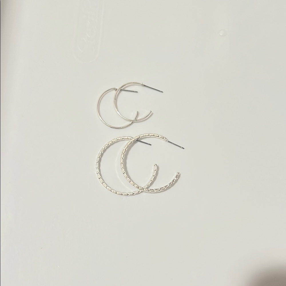 2 Pairs of Silver Hoop Earrings